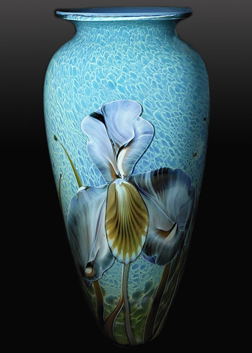 Iris on Sapphire Vase – Satava Art Glass