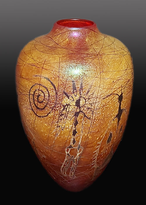 Female Diety Petroglyph Gold Brown Vase