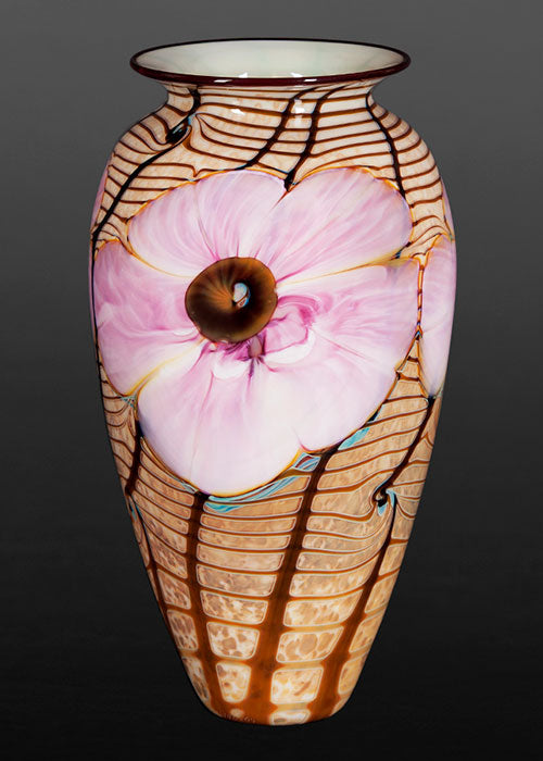Pink Rock Rose on Gold Web Vase