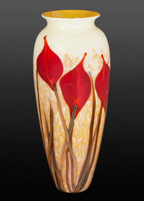 Red Lily on Gold Vase