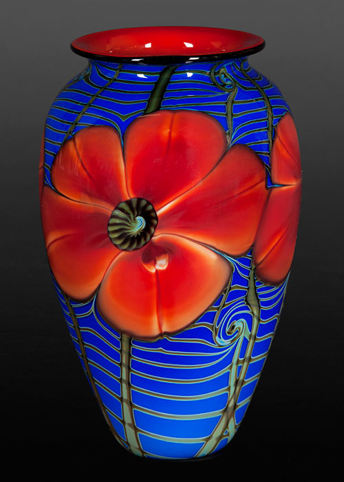 Red Rock Rose on Blue Web Vase