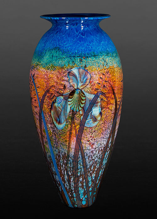 Iris on Blue Meadow Vase