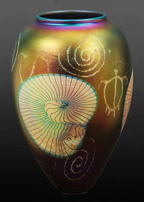 Gold Nautilus on Iridescent Black Vase