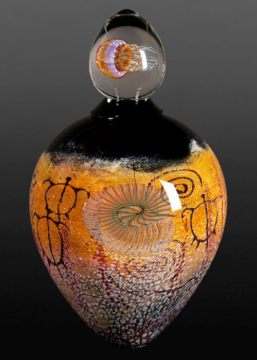 Nautilus on Black Sea Foam Lidded Vase