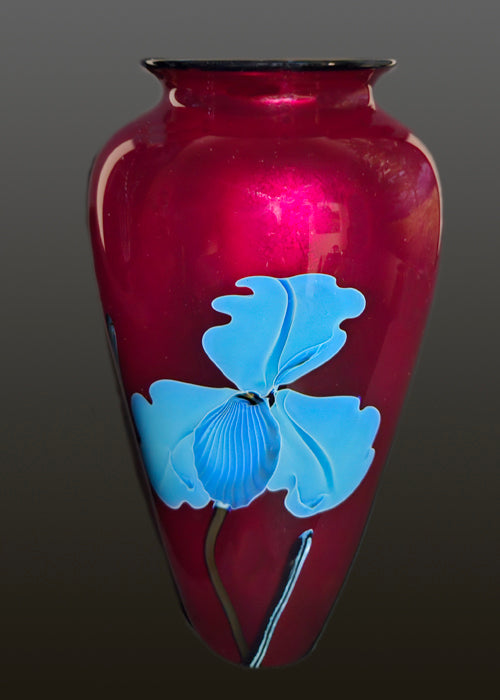 Iris on Translucent Red Vase