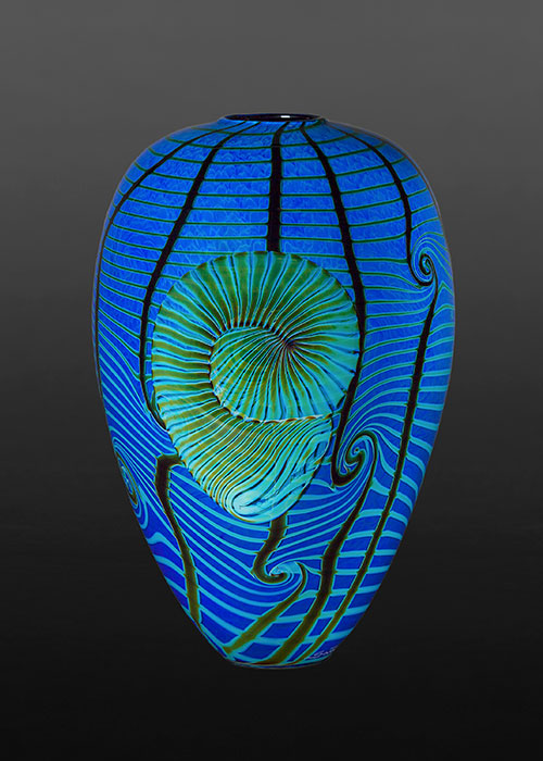 Nautilus on Blue Web Vase