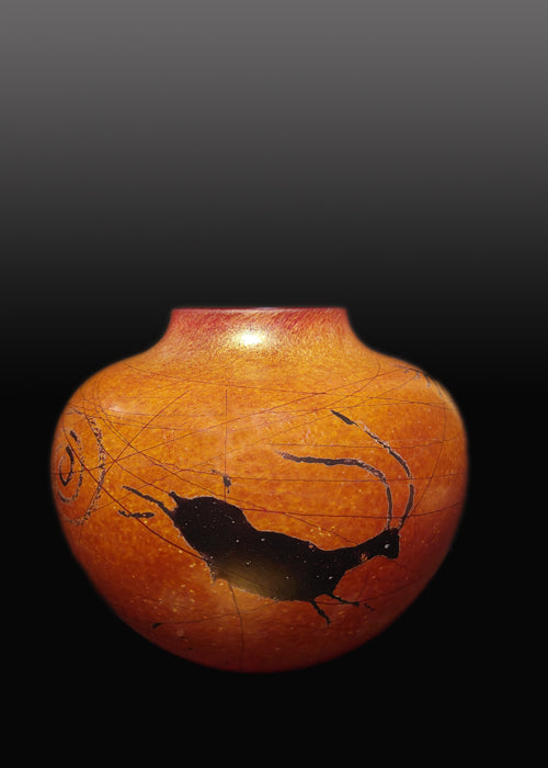 Antelope Petroglyph Gold Brown Vase