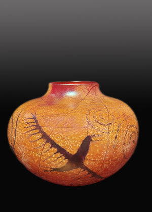 Eagle Petroglyph Gold Brown Vase
