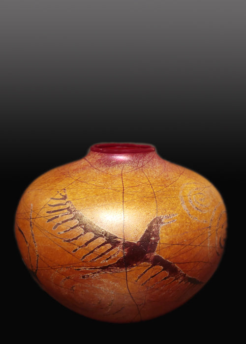 Eagle Petroglyph Gold Brown Vase