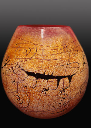 Cougar Petroglyph Gold Brown Vase