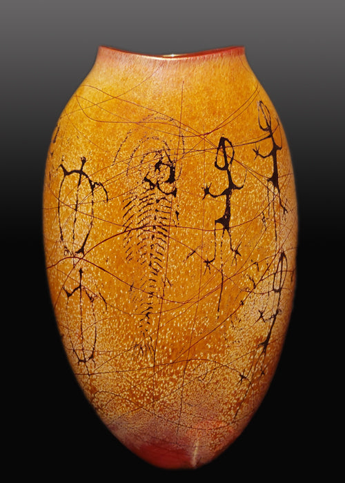 Gecko/Fish Petroglyph Golden Brown Flask