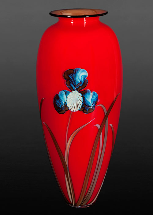 Iris on Red Vase