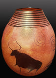 Running Antelope/Bull Petroglyph Golden Brown Basket Vase