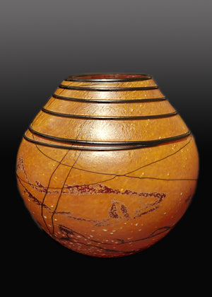 Fish Petroglyph Golden Brown Basket Vase