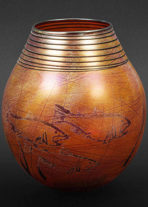 Petroglyph Golden Brown Basket Vase