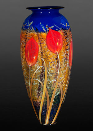 Red Lily on Blue Meadow Vase