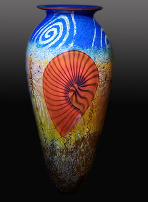 Red Nautilus on Blue Sea Foam Vase