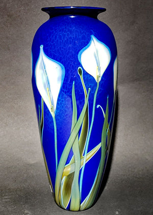 White Lily on Blue Vase