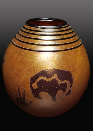 Heartline Bear Petroglyph Golden Brown Basket Vase