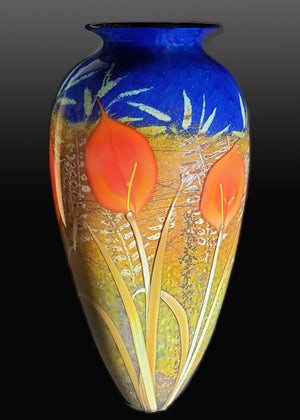 Orange Lily on Blue Meadow Vase