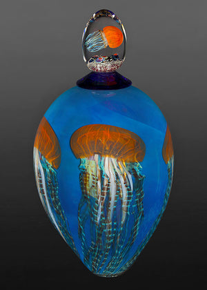 Pacific Coast Jellyfish Clear Blue Lidded Vase