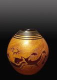 Antelope Petroglyph Golden Brown Basket Vase