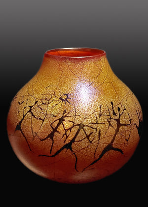 Running Warriors Petroglyph Gold Brown Vase