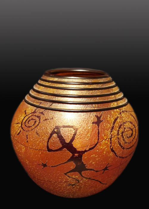 Gecko Petroglyph Golden Brown Basket Vase
